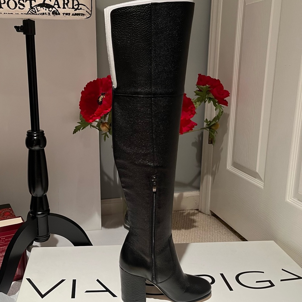 NEW Via Spiga Beline Black Pebbled Leather Over The Knee Boots Sz 5.5 NIB - Picture 11 of 16